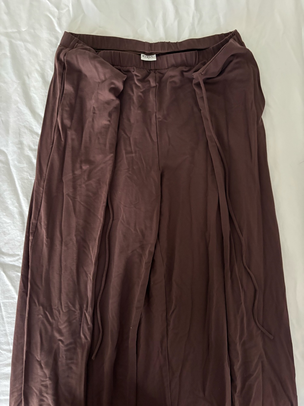 OGL Bamboo Ponte Wrap-tie Pants Brown Wide Leg Pockets Women's Size M Boho Yoga